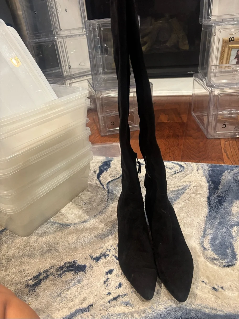 Stuart Weitzman Black Over-the-Knee Suede Block Heel Boots